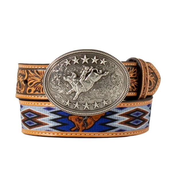 3D Boy's Bullrider 1 1/4" Canvas Inlay Belt- Blue