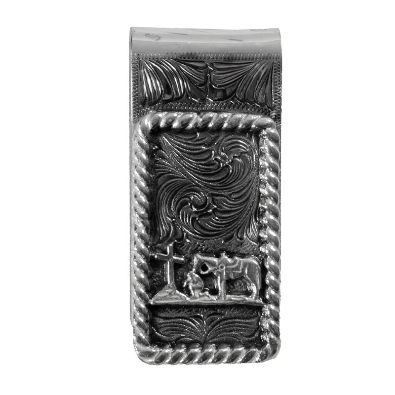 3D Men's Cowboy Prayer Money Clip- Silver