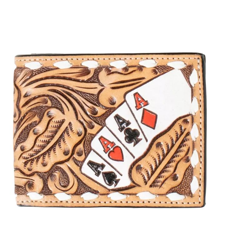 3D Men's Hand Painted Bifold Ace Cards Wallet- Natural