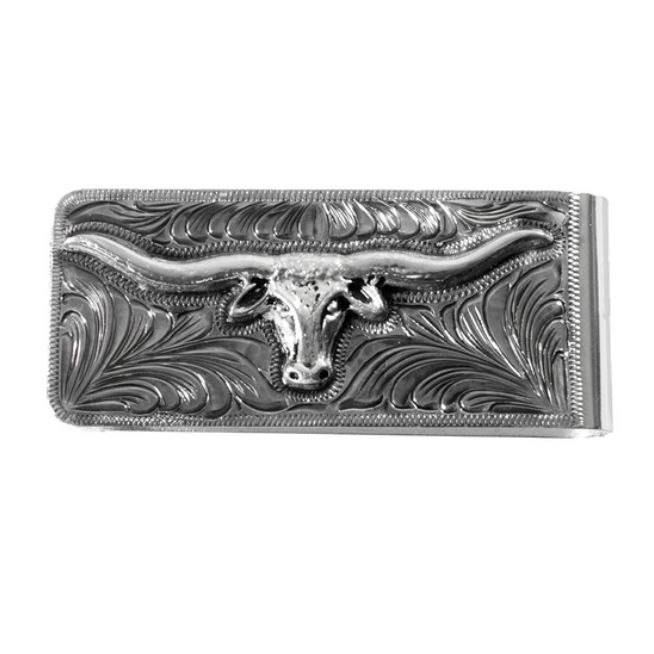 3D Men's Longhorn Money Clip- Silver