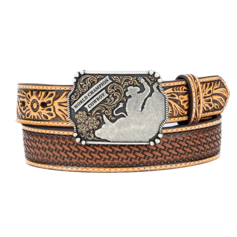 3D Boy's 1 1/4" Basketweave Inlay Belt- Brown