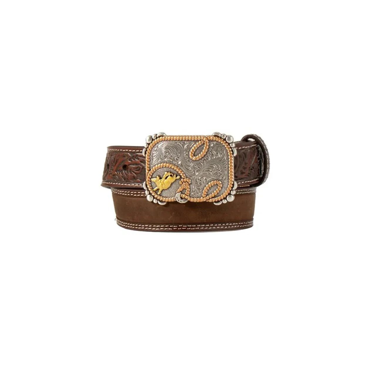 3D Boy's 1 1/4" Floral Billet Crazy Horse Inlay Belt- Brown