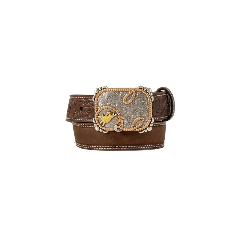 3D Boy's 1 1/4" Floral Billet Crazy Horse Inlay Belt- Brown