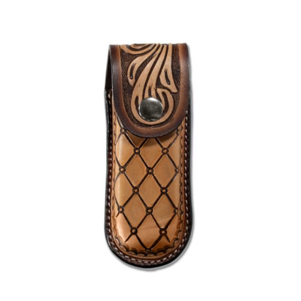 3D Leather Knife Sheath Closed Diamond Floral Pattern- Brown