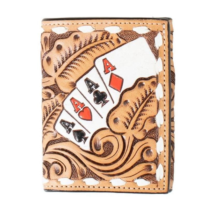 3D Men's Hand Painted Trifold Ace Cards Wallet- Natural