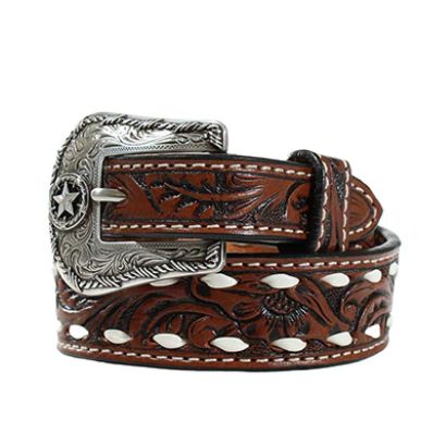 3D Boy's 1 1/4" Floral Buck Lacing Belt- Brown