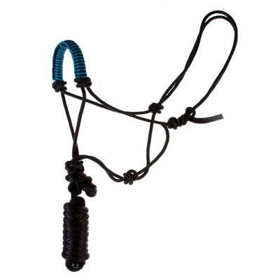 Aime Imports Noseband Rope Halter 7" Lead - Black/Turquoise