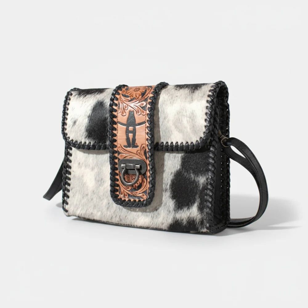 American Darling Women's Handtooled &amp; Hair On Leather Crossbody Bag