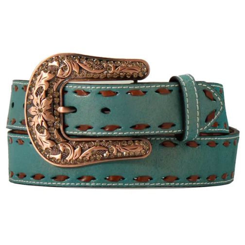 Angel Ranch Women's 1 1/2" Buck Lace Belt- Turquoise