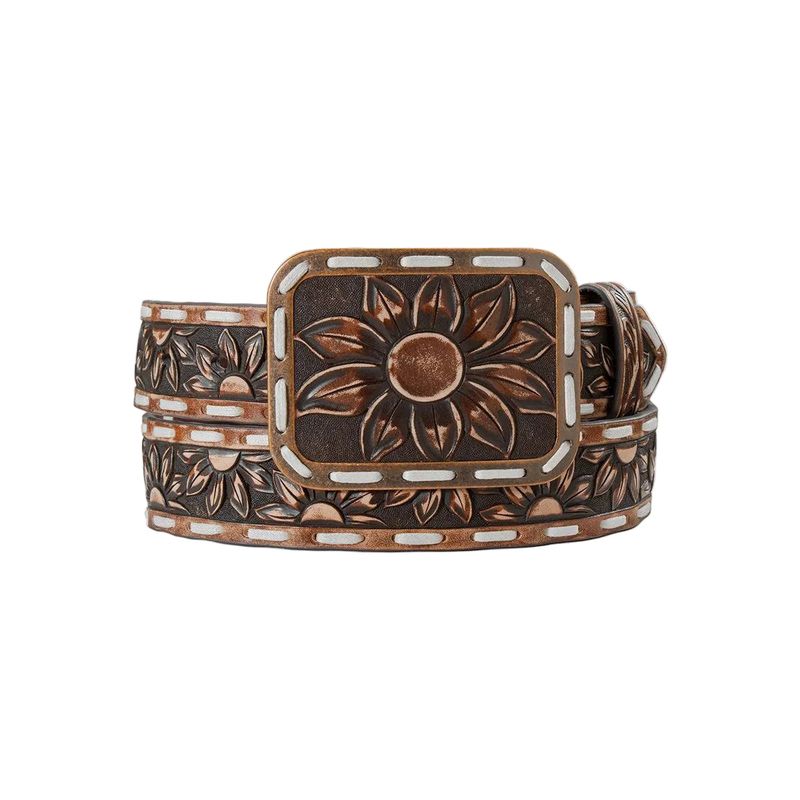 Angel Ranch Women's 1 1/2" Sunflower Embossed Belt - Brown