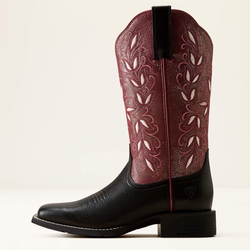 Ariat Women's Round Up Holly Wide Square Toe Western Boot- Obsidian Fairy Berry