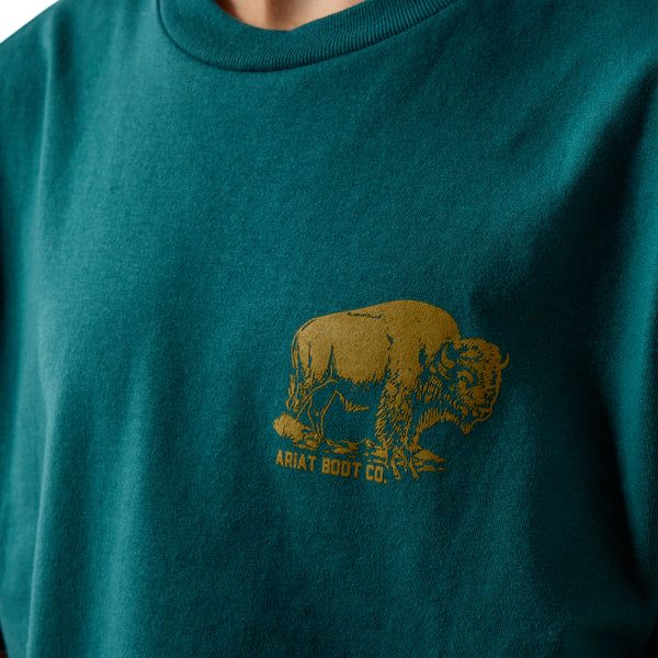 Ariat Boy's Bison Wander Flag Classic Fit Tee Shirt- Mediterranean