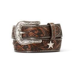 Ariat Unisex 1 1/4" Scroll Embossed with Star Conchos Belt - Brown