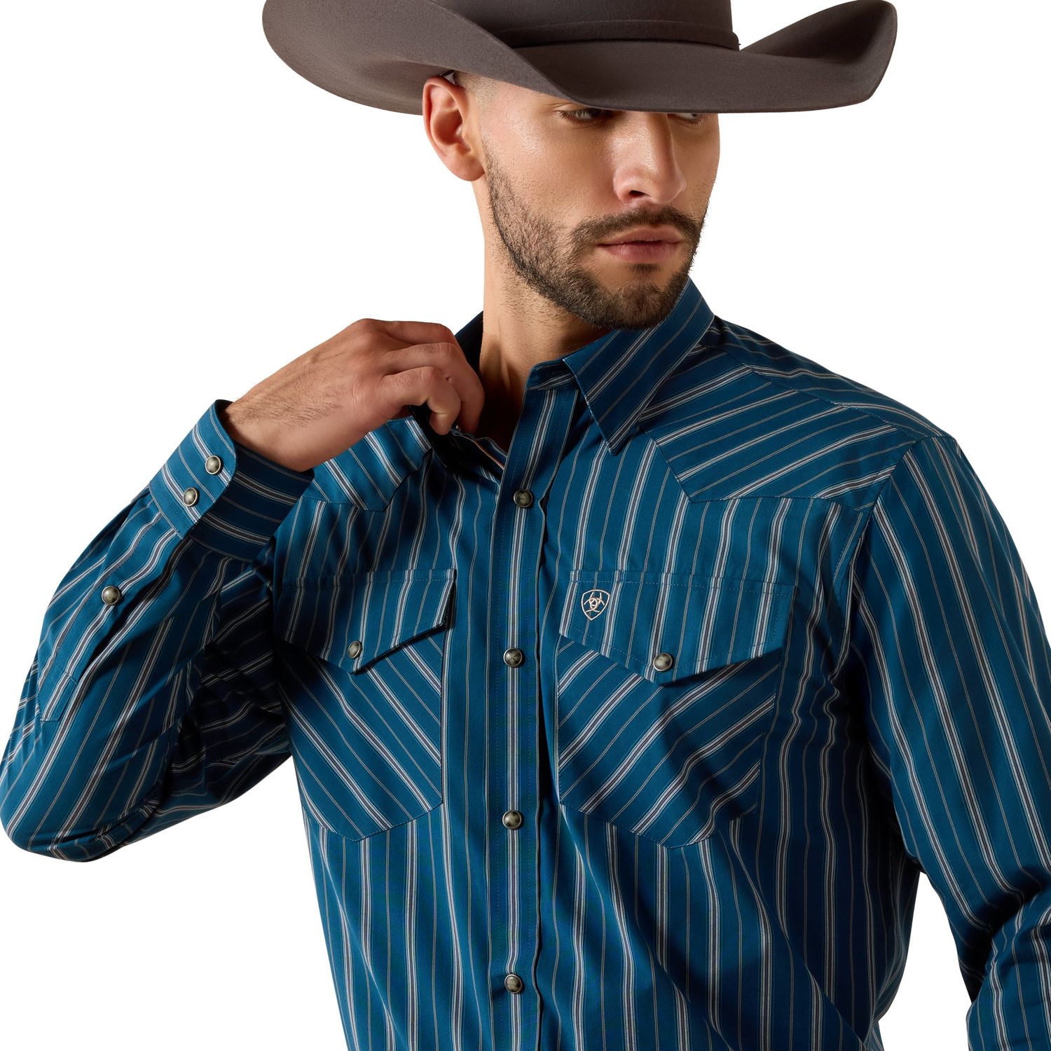 Ariat Men's Pro Series Wolfgang Classic Fit Snap Shirt - Sailor Blue Vertical Stripe