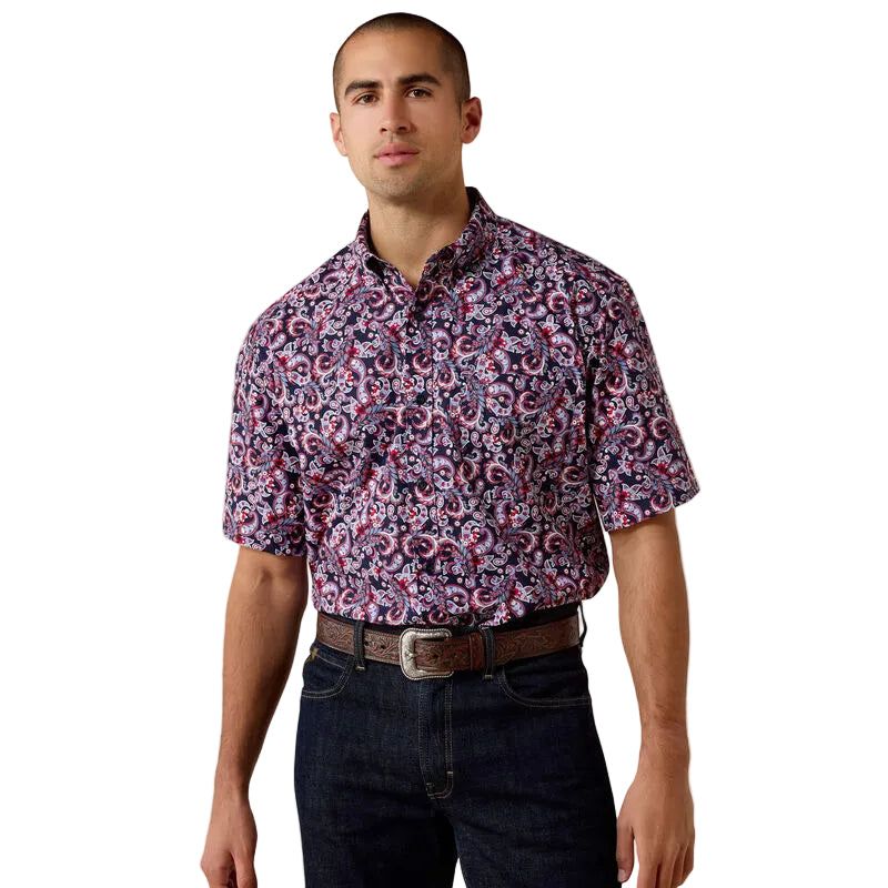 Ariat Men's Bennie Classic Fit Short Sleeve Shirt - Evening Blue Paisley Print