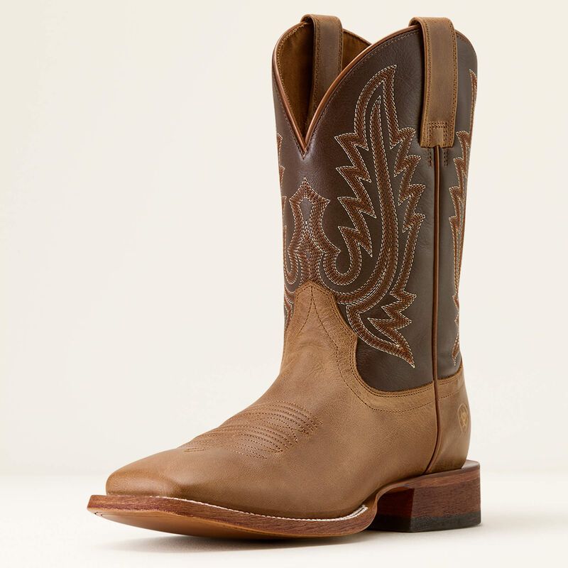 Ariat Men's County Roads Wide Square Toe Cowboy Boot-Wheat Tan/Santa Fe Brown