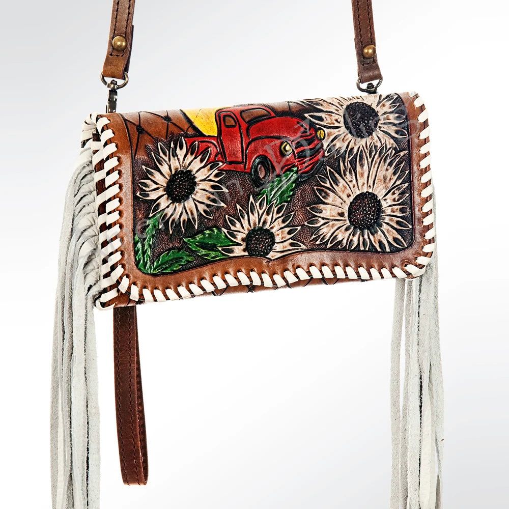 American Darling Hand Tooled Floral Carved &amp; Braided Western Leather Bag