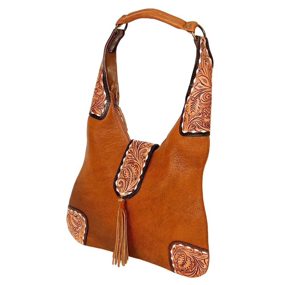 American Darling Hand Tooled Leather Hobo Floral Carved Bag