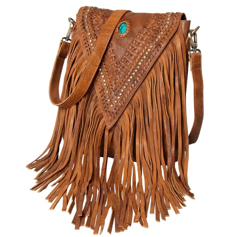 American Darling Leather Fringe Messanger Bag-V-Cut Flaps
