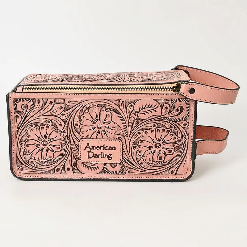 American Darling Natural Hand Tooled Leather Toiletry Bag - Western Floral Toiletry or Travel Case