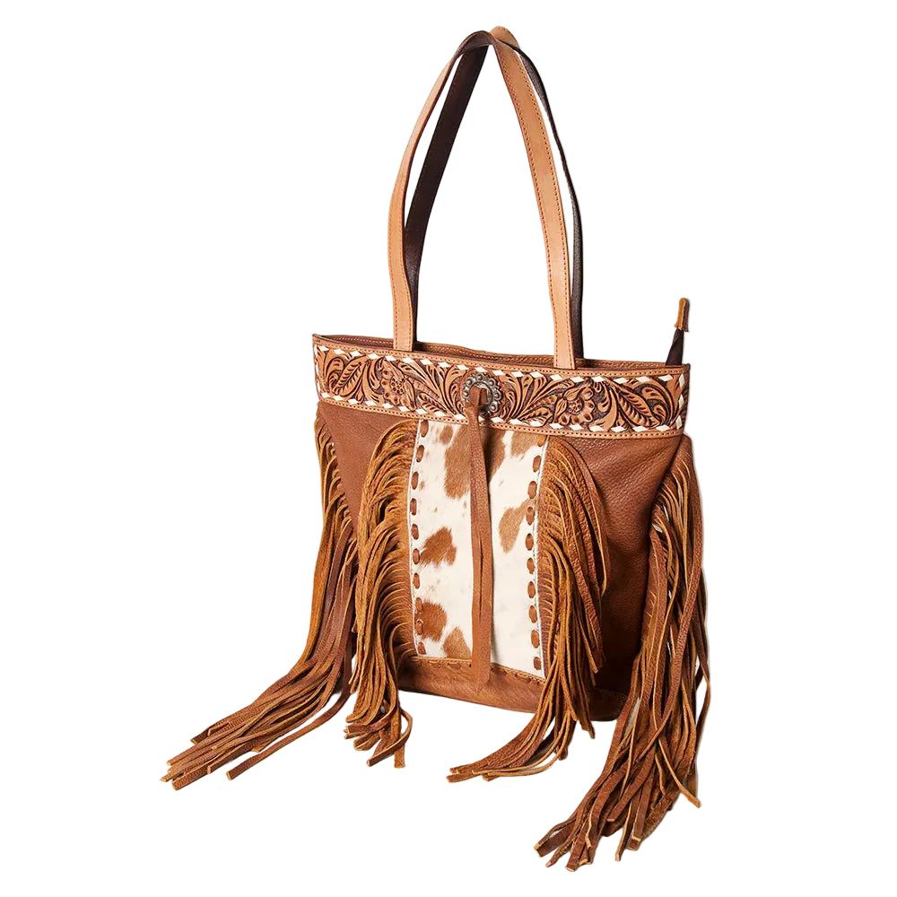 American Darling Tooled Leather Hair on Cowhide Tote