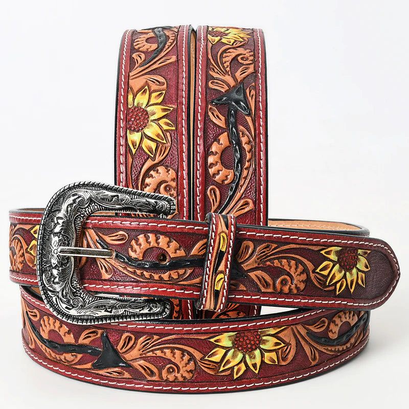 American Darling Unisex Genuine Leather Western Belt - Maroon