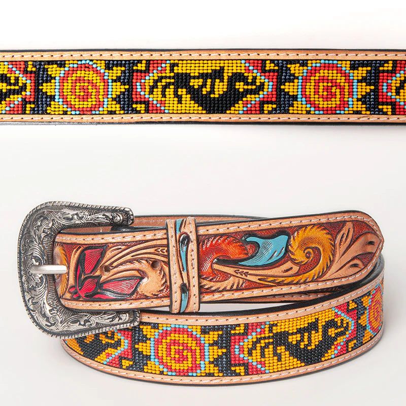 American Darling Unisex Genuine Leather Western Belt - Maroon/Tan/Black/Yellow