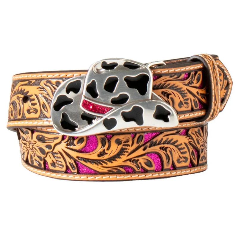 Angel Ranch Girl's 1 1/4 Floral Filigree Glitter Underlay Belt- Natural