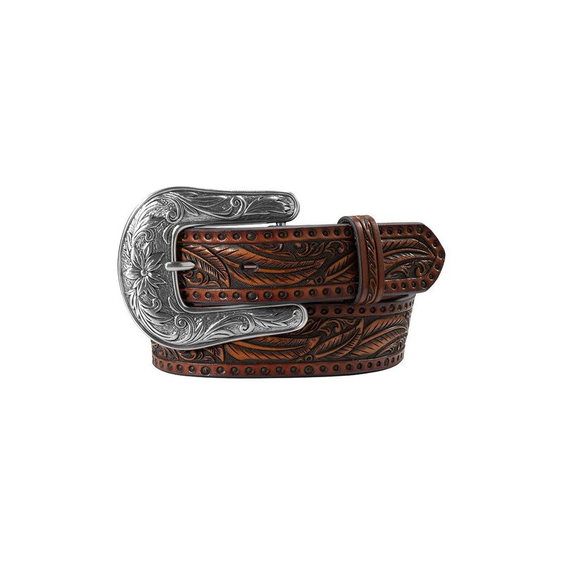 Angel Ranch Girls Feather Embossed Belt- Tan