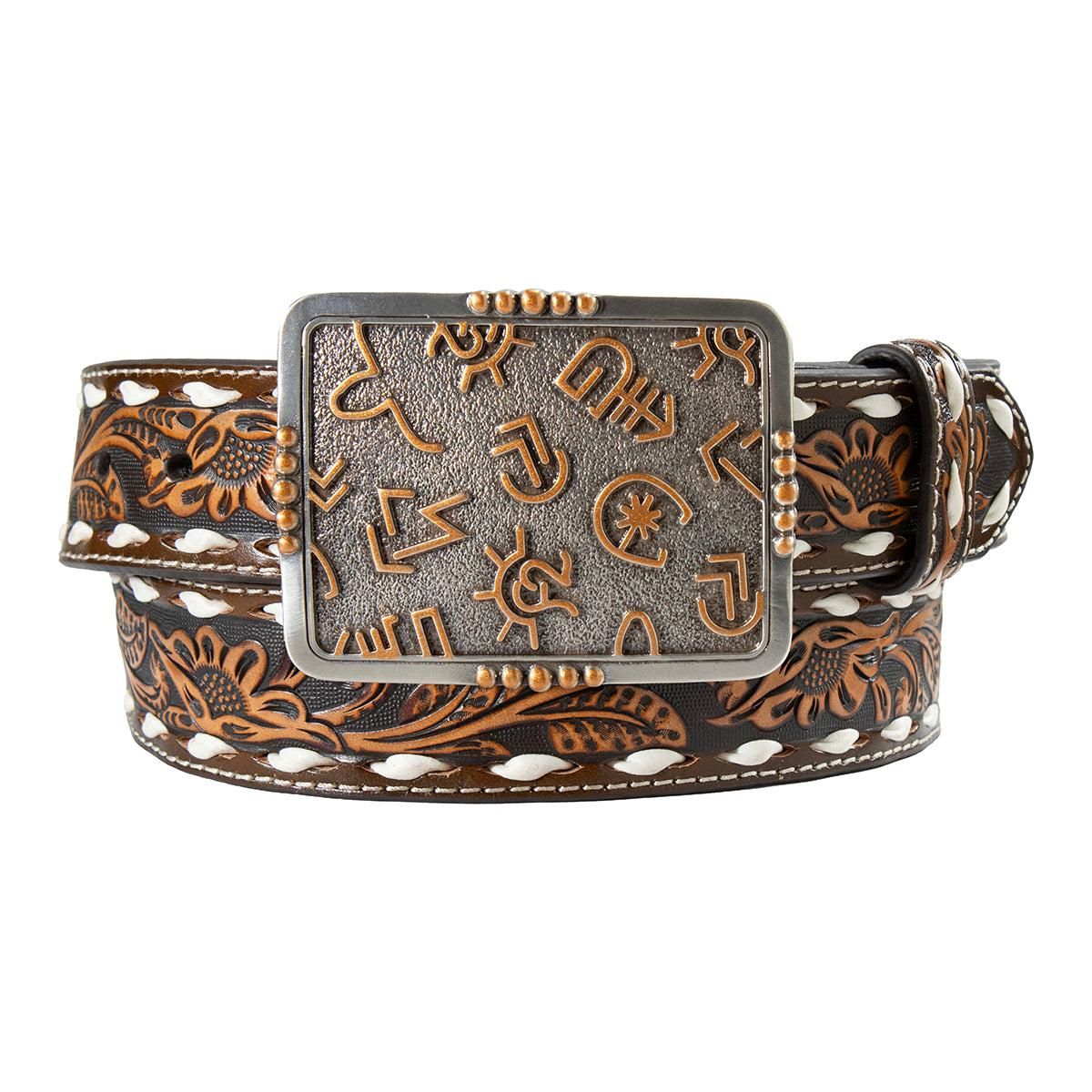 Angel Ranch Women's 1 1/2" Floral Embossed Belt- Brown