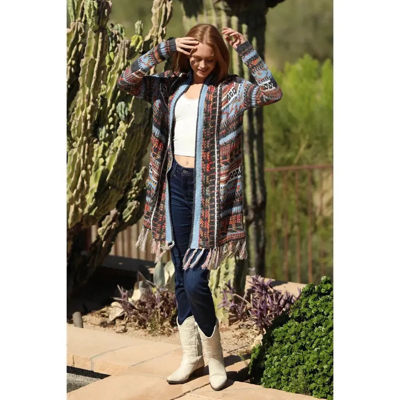 Angie Women's Fringe Hem Cardigan Sweater - Blue