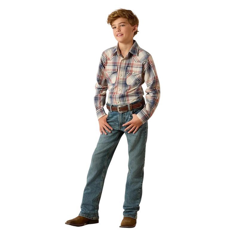 Ariat Boy's Retro Hawthorn Snap Long Sleeve Plaid Shirt - Dawn Blue