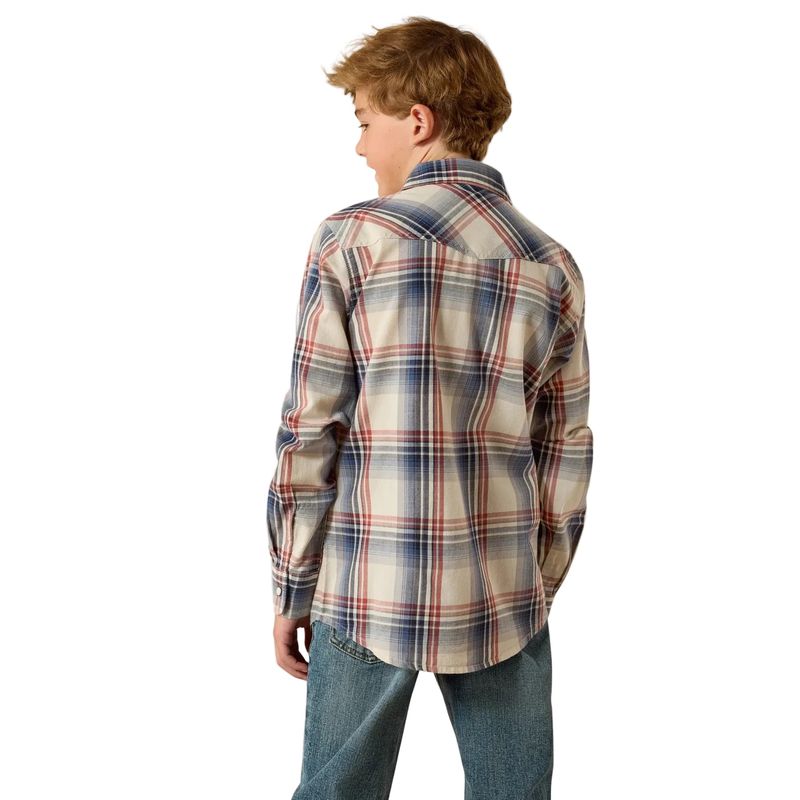 Ariat Boy's Retro Hawthorn Snap Long Sleeve Plaid Shirt - Dawn Blue