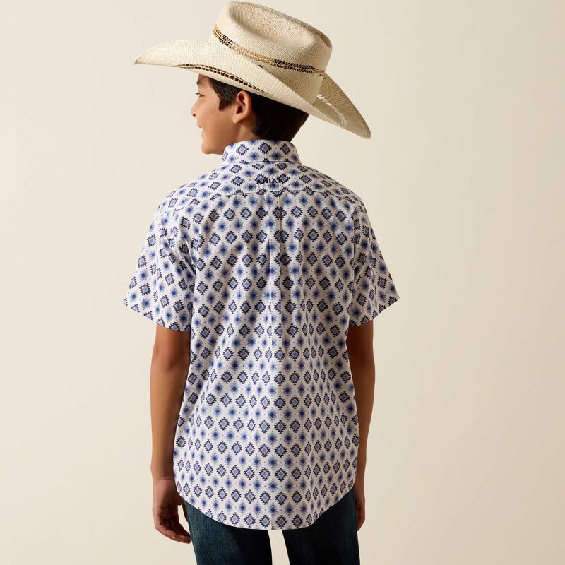 Ariat Boy's Southwest Print Baxter Short Sleeve Shirt - White