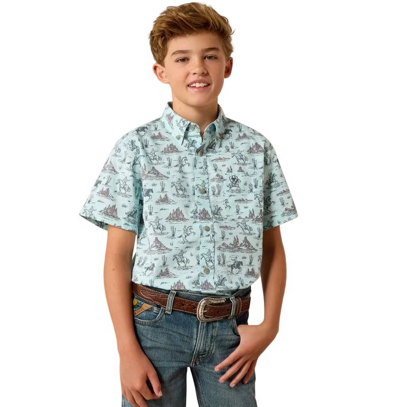 Ariat Boy's Short Sleeve Pratt Shirt- Blue Glow