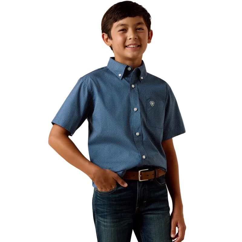 Ariat Boy's Storm Mini Geo Print Short Sleeve Shirt - Key Largo