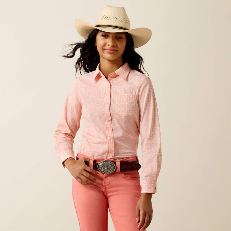 Ariat Girl's Kirby Long Sleeve Shirt - Tropical Peach Geo
