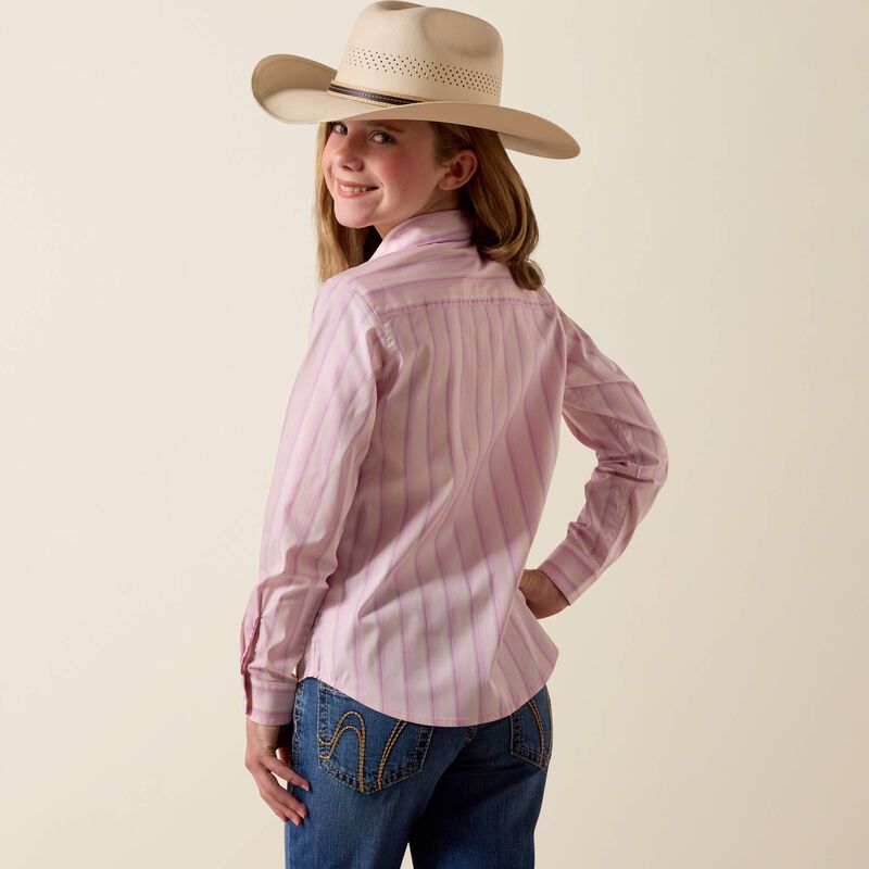 Ariat Girl's Team Kirby Long Sleeve Button Shirt - Pink Ombre Stripe