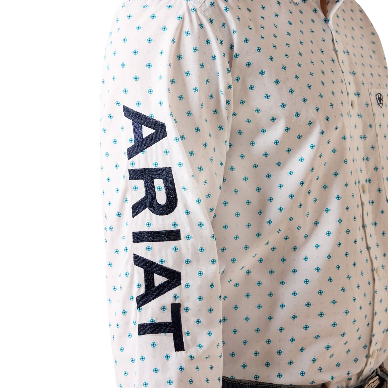 Ariat Men's Team Emory Fitted Shirt - White Multi Geo Print/Maritime