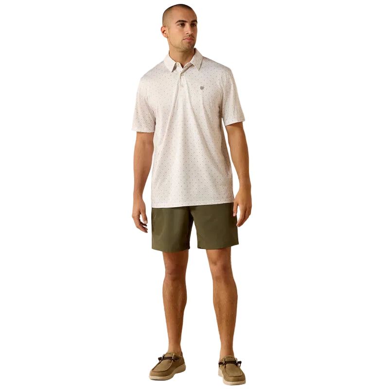 Ariat Men's All Over Print Short Sleeve Polo Shirt - Moonbeam Steer Print