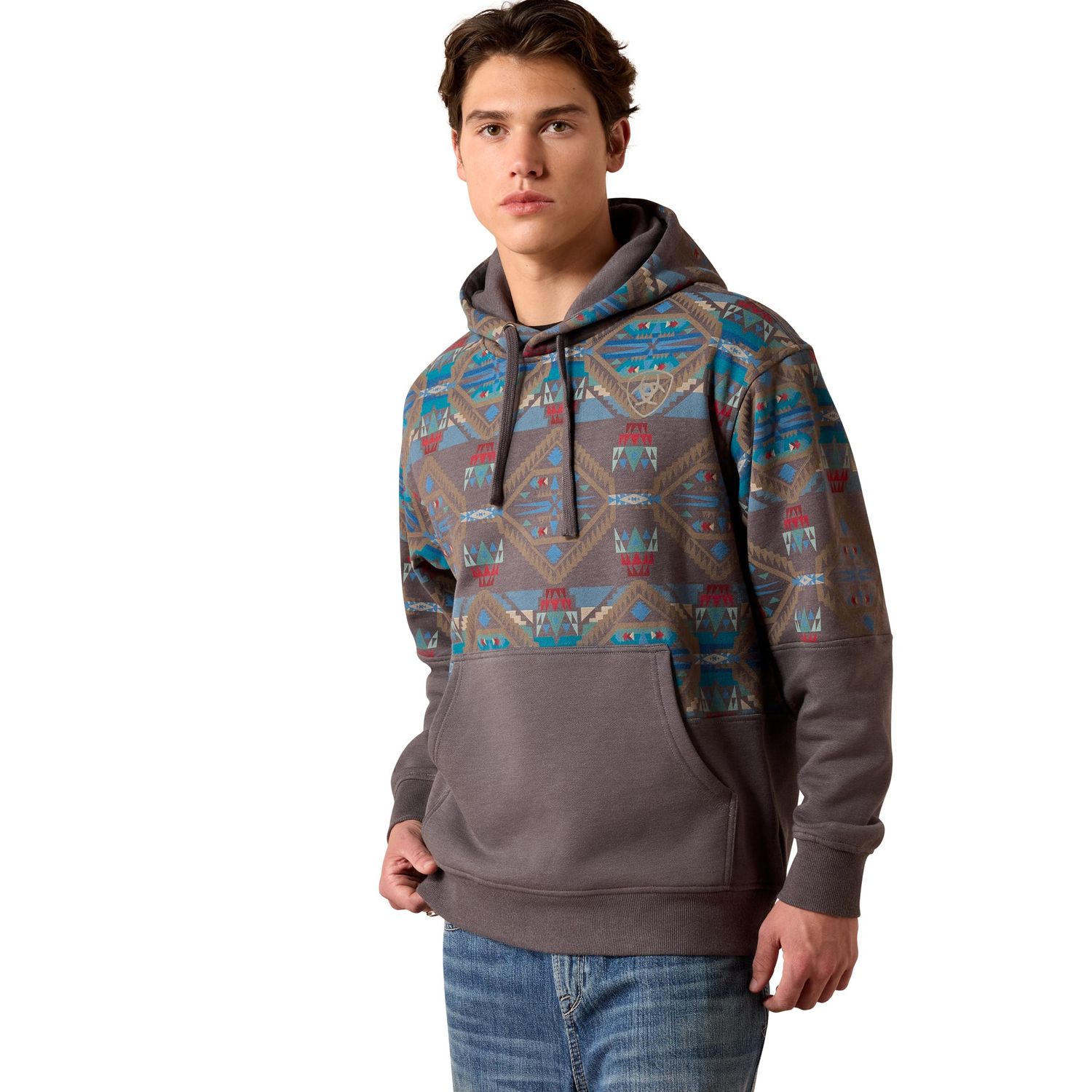 Ariat Men's Color Block Hoodie - Medium Grey Southwest