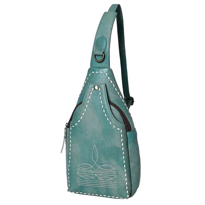American Darling Leather Crossbody Sling Bag with White Stitching - Green