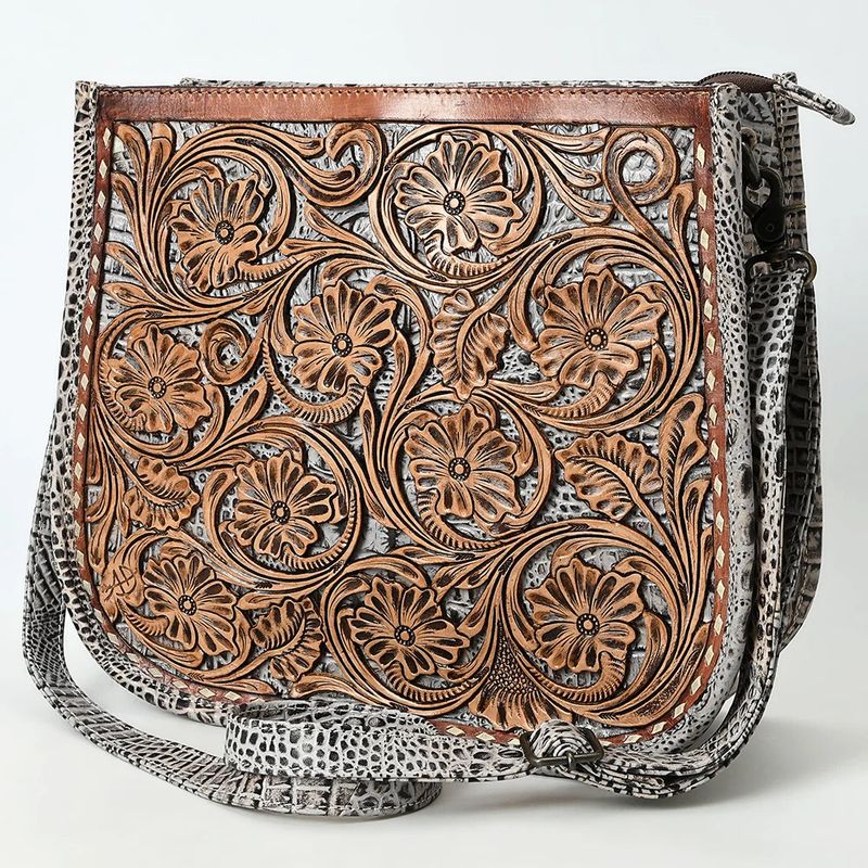 American Darling Leather Western Hand Tooled Floral Carving Crossbody Bag