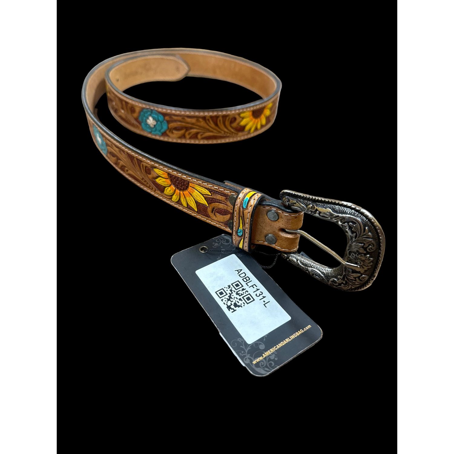 American Darling Unisex Sunflower Floral Western Belt - Tan/Turquoise