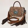 American Darling Western Leather Small Crossbody Bag with Hair-On Cowhide and Tooled Flap