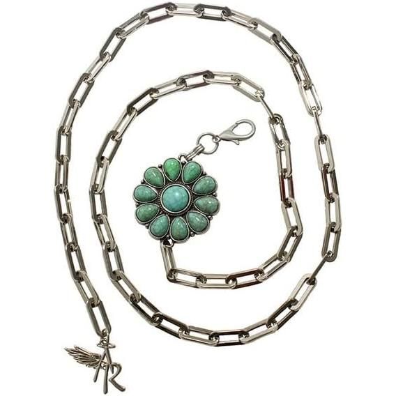 Angel Ranch Chain Flower Concho Belt- Turquoise