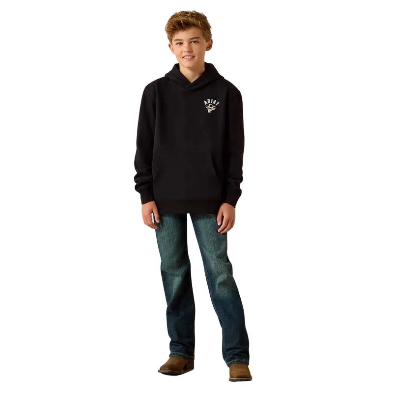 Ariat Boy's Ariat Stitched Skull Long Sleeve Hoodie - Black