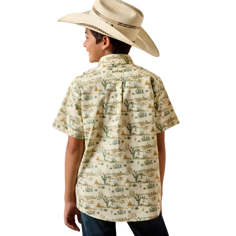 Ariat Boy's Short Sleeve Sable Shirt - Almond Oil Scenic Print