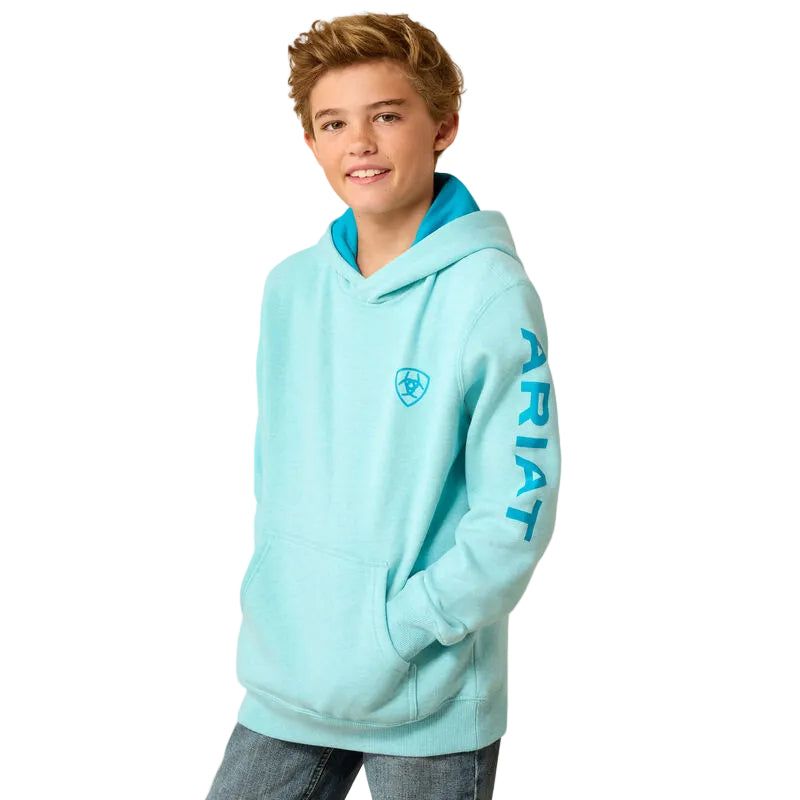 Ariat Boy's Logo Long Sleeve Hoodie - Aqua Heather