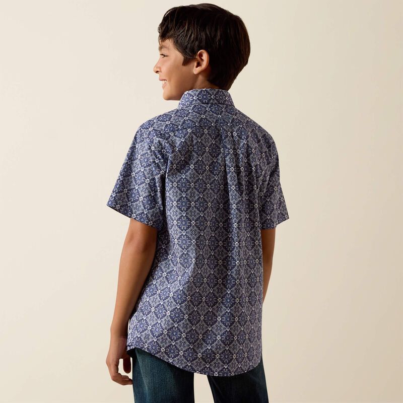 Ariat Boy's Medallion Print Bill Short Sleeve Shirt - Evening Blue